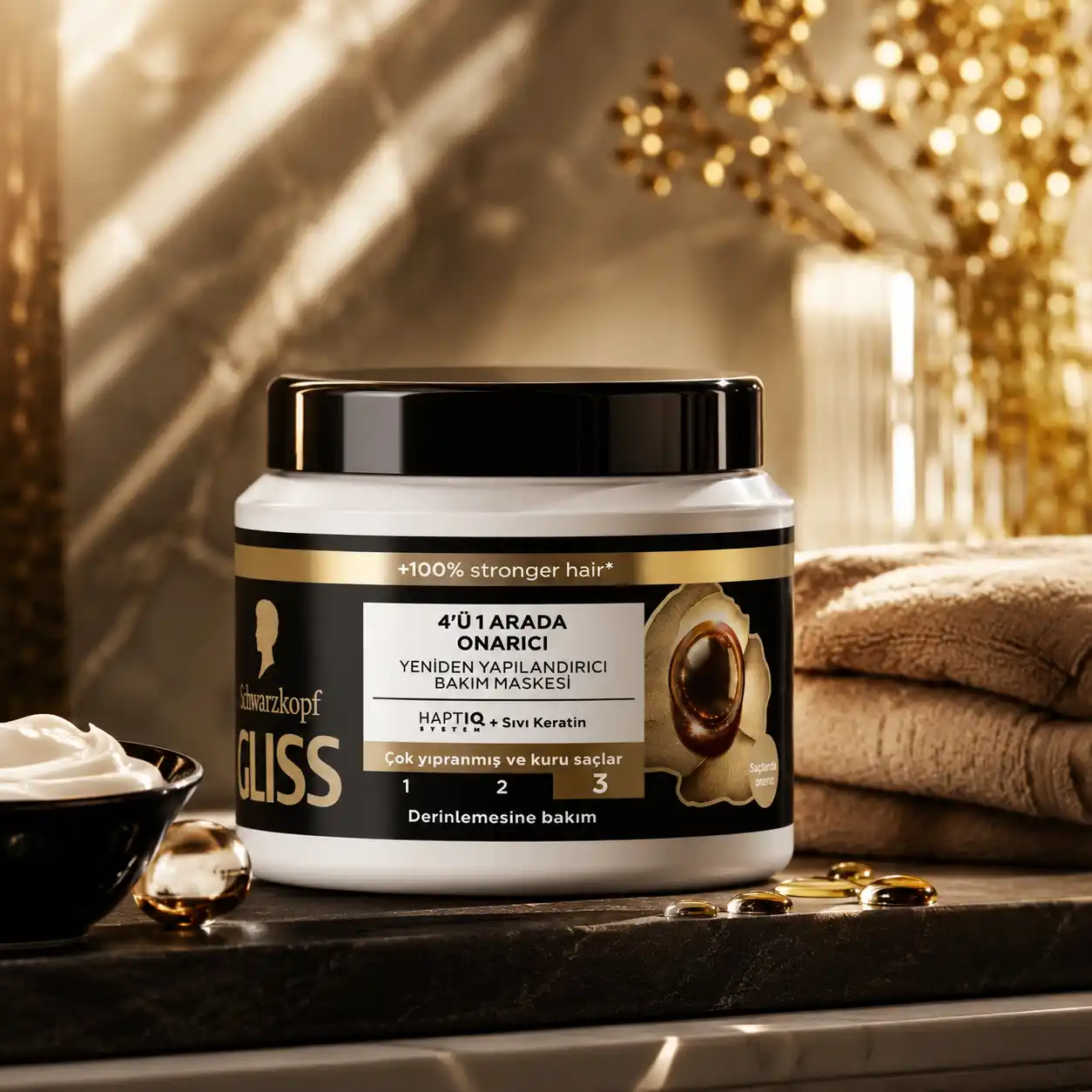 خرید و قیمت ماسک مو ترميم كننده مشكی گليس Gliss Ultimate Repair 4in1 Hair Mask 400ml