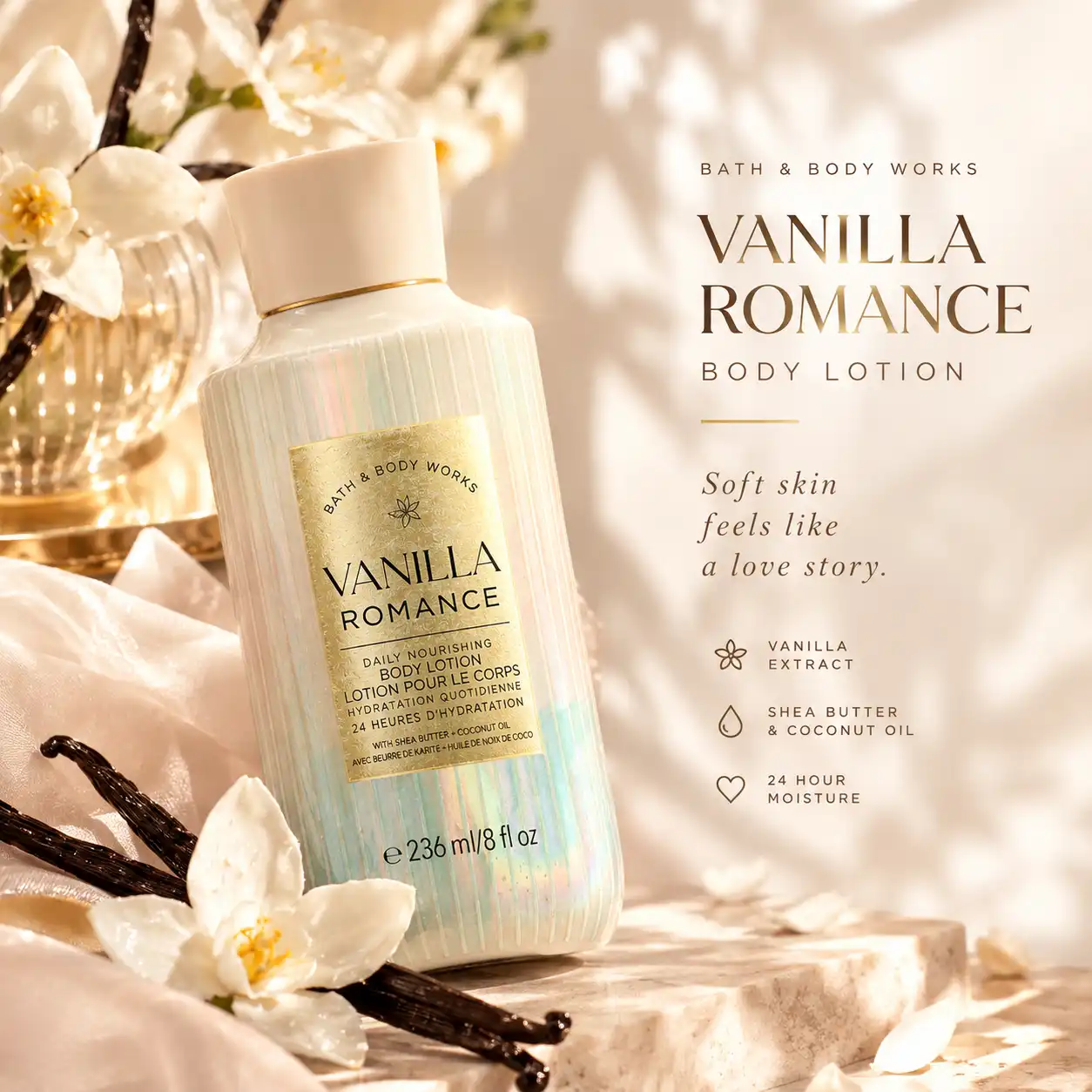 خرید و قیمت لوسيون بدن وانيلی Bath & Body Vanilla Romance Body Lotion 236ml