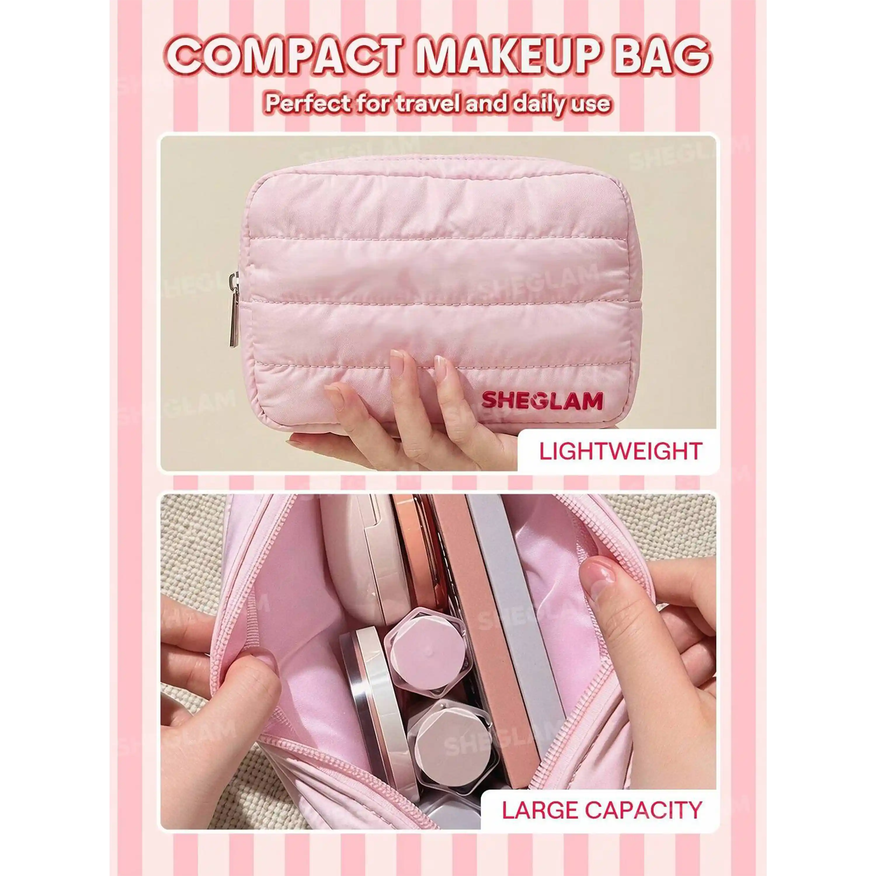 خرید و قیمت كيف لوازم آرايش صورتی شيگلم Sheglam Makeup Bag Trousse De Maquillage
