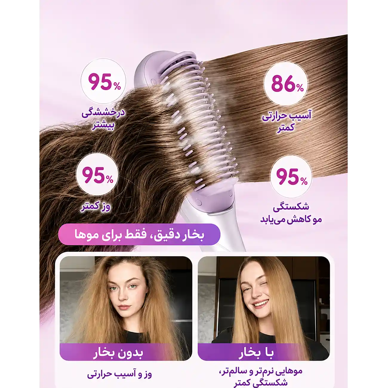 خرید و قیمت برس حرارتی صاف كننده بخار پرو شيگلم Sheglam Straightening brush pro