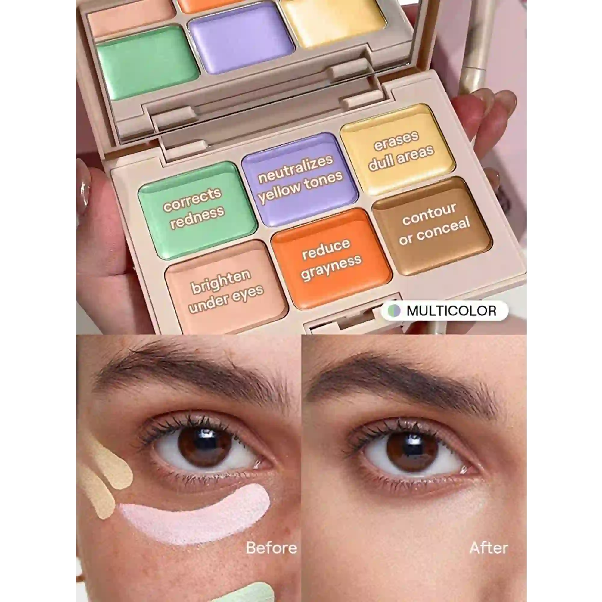خرید و قیمت پالت كانسيلر و كالر كوركتور شيگلم Sheglam multi-Fix concealer And color corrector